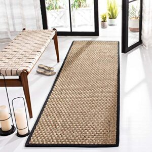 safavieh natural fiber collection runner rug - 2'6" x 8', natural & black, border basketweave seagrass design, easy care, ideal for high traffic areas in living room, bedroom (nf114c)