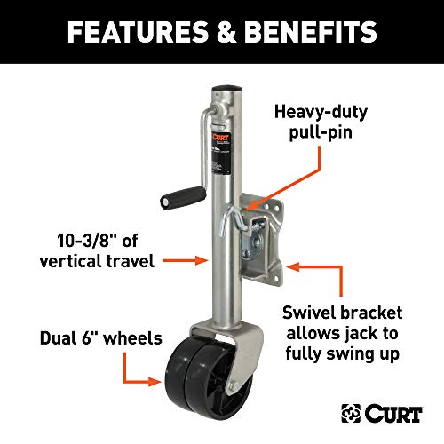 CURT 28156 Marine Boat Trailer Jack with 6-Inch Wheels, 1,500 lbs. 10-3/8 Inches Vertical Travel, White