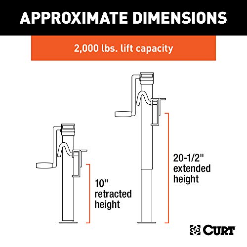 CURT 28302 Weld-On Bracket-Style Swivel Trailer Jack, 2,000 lbs. 10 Inches Vertical Travel