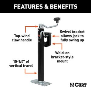 CURT 28304 Weld-On Bracket-Style Swivel Trailer Jack, 2,000 lbs. 15-1/4 Inches Vertical Travel