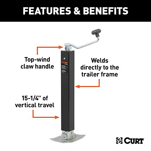 CURT 28570 Direct Weld On Heavy-Duty Trailer Jack, 8,000 lbs. 15-1/4 Inches Vertical Travel, Black