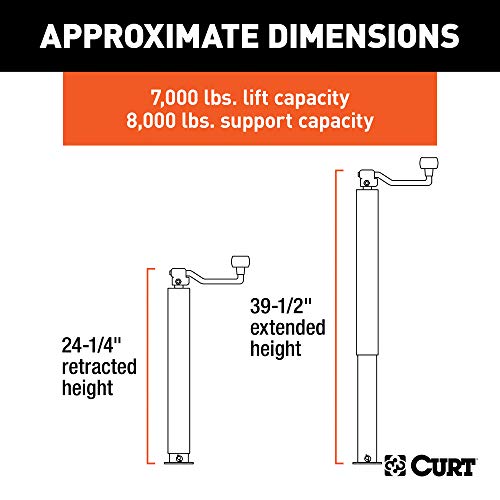 CURT 28570 Direct Weld On Heavy-Duty Trailer Jack, 8,000 lbs. 15-1/4 Inches Vertical Travel, Black