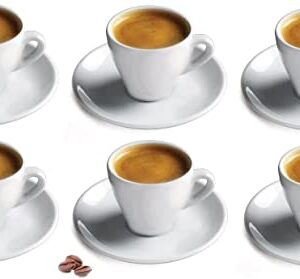 Cuisinox White Porcelain Espresso Cups and Saucers Set, 2 oz., Set of 6