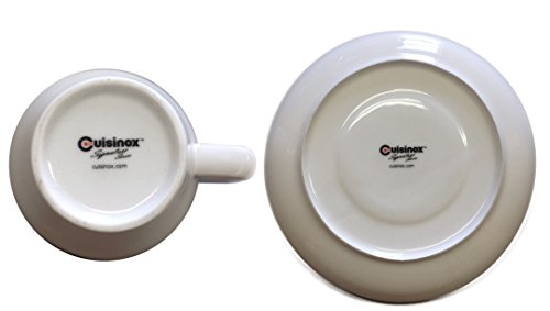 Cuisinox White Porcelain Espresso Cups and Saucers Set, 2 oz., Set of 6