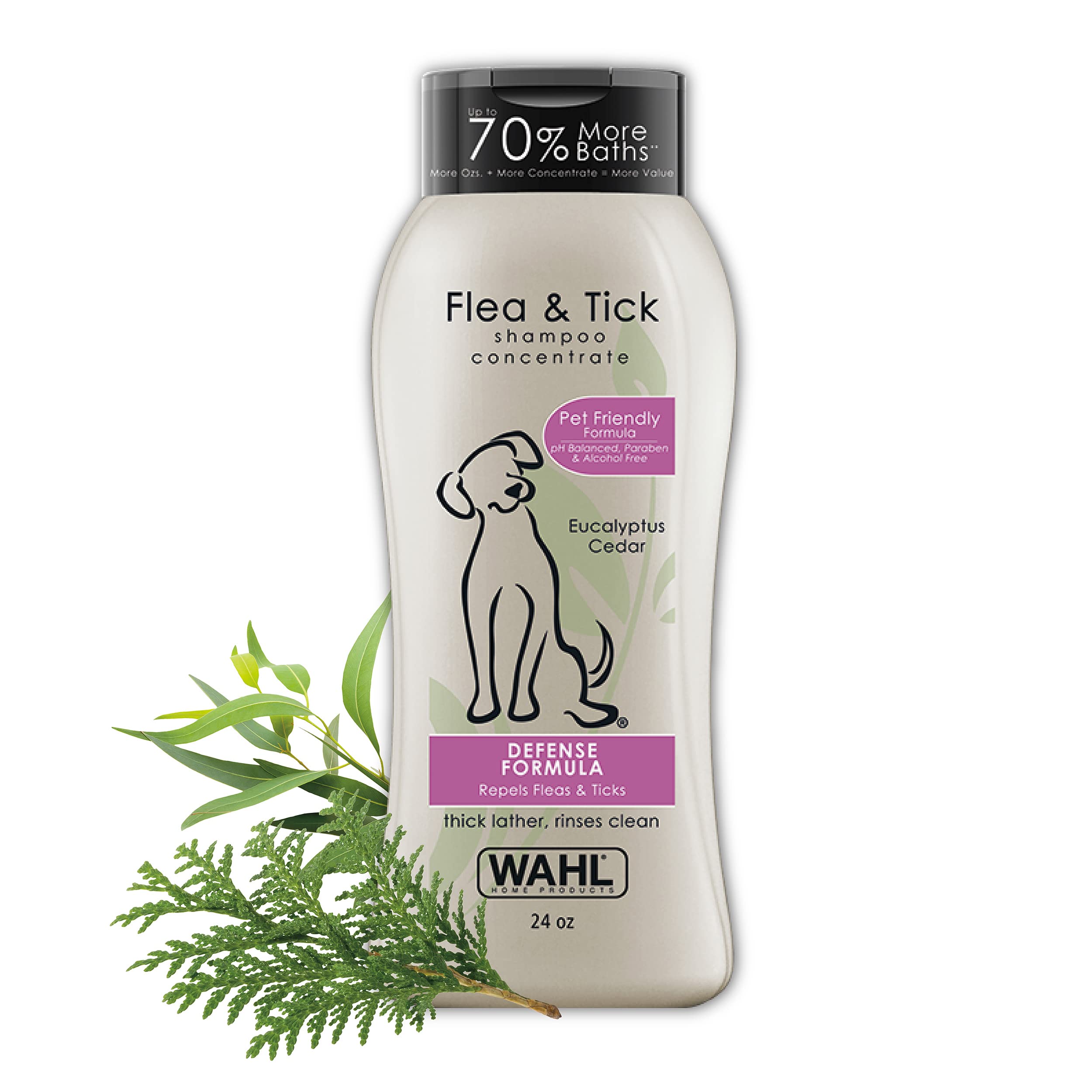 Wahl Flea & Tick Repelling Dog Shampoo for Pets – Defense Formula with Eucalyptus Cedar & Rosemary – 24 Oz - 820007A