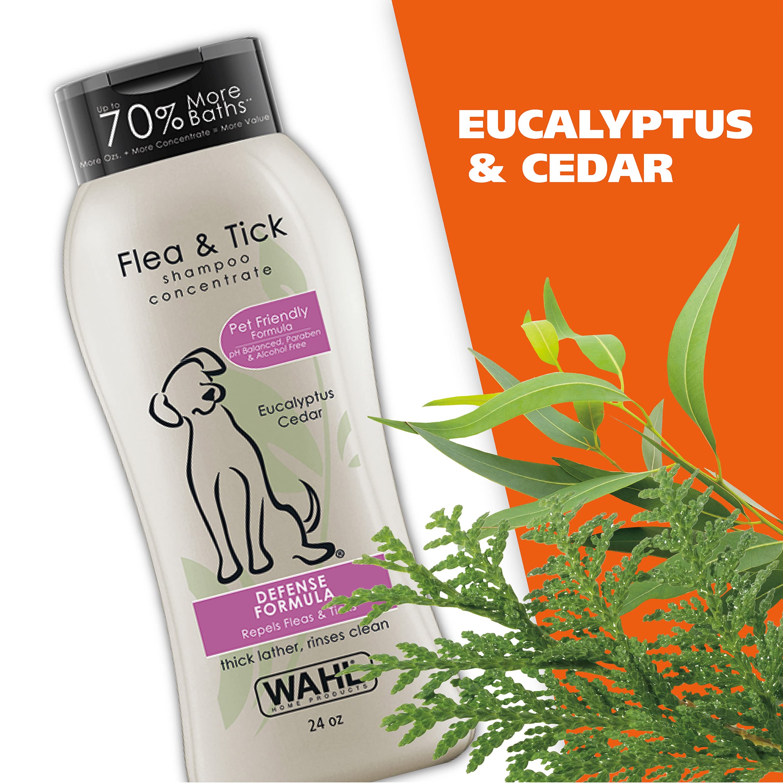 Wahl Flea & Tick Repelling Dog Shampoo for Pets – Defense Formula with Eucalyptus Cedar & Rosemary – 24 Oz - 820007A