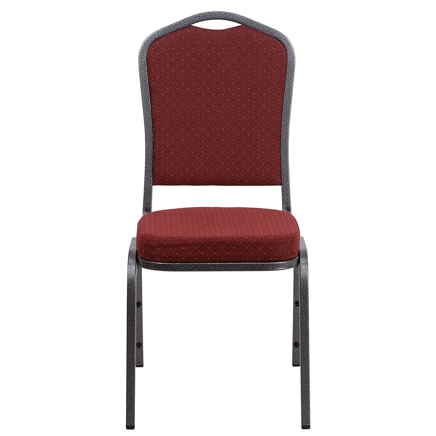 Flash Furniture HERCULES Series Crown Back Stacking Banquet Chair in Burgundy Patterned Fabric - Silver Vein Frame