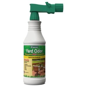 naturvet – yard odor eliminator plus citronella spray – eliminate stool and urine odors from lawn and yard – designed for use on grass, patios, gravel, concrete & more – 32oz with hose nozzle