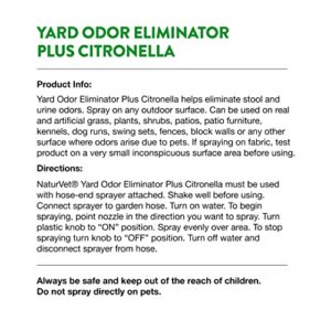 NaturVet – Yard Odor Eliminator Plus Citronella Spray – Eliminate Stool and Urine Odors from Lawn and Yard – Designed for Use on Grass, Patios, Gravel, Concrete & More – 32oz with Hose Nozzle