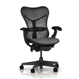 mirra chair by herman miller: fully featured w/forward tilt - adjustable arms - flexfront seat - tilt limiter - lumbar support - hard floor casters - graphite frame/graphite seat