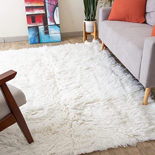 Super Area Rugs Organic Wool Greek Flokati Rug, White, 3' x 5'