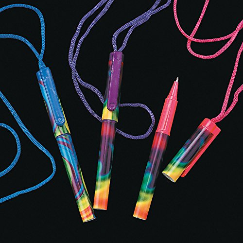 Fun Express Tie Dyed Pen On A Rope - Set of 12 - Stationary Party Supplies and Teacher Giveaways