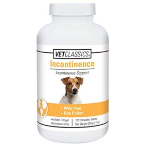 vet classics bladder, incontinence support dog supplement – supports bladder health for dogs, helps with pet incontinence – includes phytoestrogens, botanicals – chewable tablets – 120 ct.