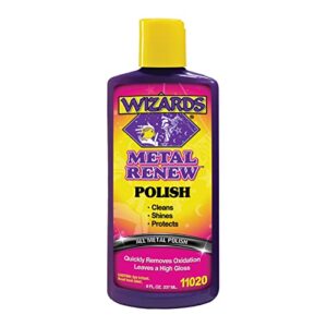 wizards metal polish cream metal renew - cleans, shines and protects all metals - cream fast-cut polish and stainless steel cleaner - high gloss metal polish - 8 oz
