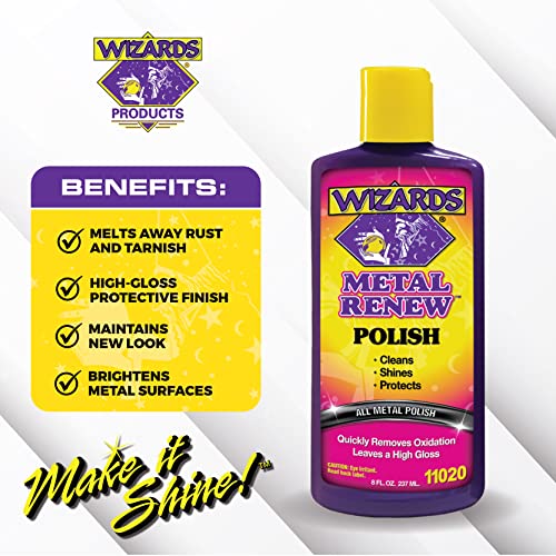 Wizards Metal Polish Cream Metal Renew - Cleans, Shines and Protects All Metals - Cream Fast-Cut Polish and Stainless Steel Cleaner - High Gloss Metal Polish - 8 oz