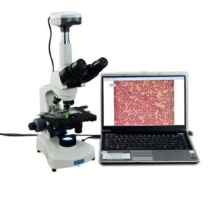 omax 40x-2000x led trinocular compound microscope with reversed nosepiece and 30 degree siedentopf viewing head and 5.0mp usb camera