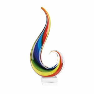 badash rainbow note murano-style glass sculpture - home decor glass art - 16" tall mouth-blown glass decor on crystal base - contemporary home decor accent piece