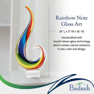 Badash Rainbow Note Murano-Style Glass Sculpture - Home Decor Glass Art - 16" Tall Mouth-Blown Glass Decor on Crystal Base - Contemporary Home Decor Accent Piece