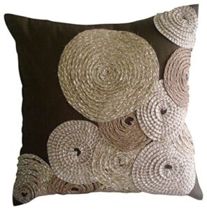 the homecentric throw pillow covers, brown decorative zippered throw pillow covers 16x16 inch (40x40 cm), silk throw pillow covers, circles & dots, jute, contemporary cushion cover  - adorned by jute