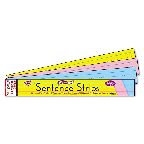 Trend T4002 Wipe-Off Sentence Strips, 24 X 3, Blue/Pink, 30/Pack