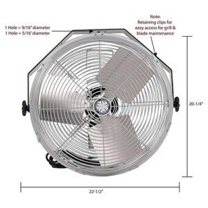 TPI Corporation U18-TE Series Industrial Mounted Workstation Fan, Versatile Wall or Ceiling Mount Fan, 3 Speed Motor, 120 Volt, 10' Cordset, Pull Chain Switch