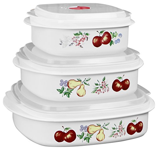 Reston Lloyd 6-Piece Microwave Cookware, Steamer, Storage Set Corelle Coordinates, 3, White