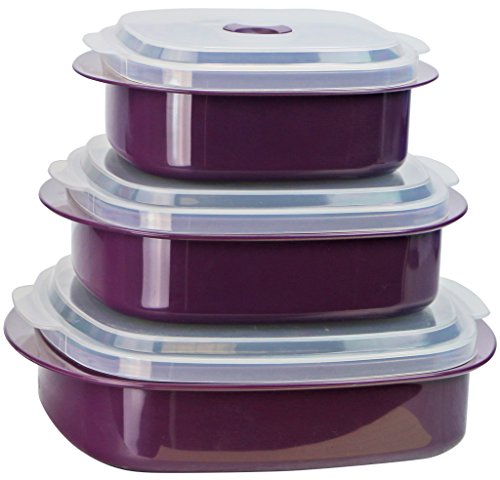 Calypso Basics by Reston Lloyd 6-Piece Microwave Cookware, Steamer and Storage Set, Plum