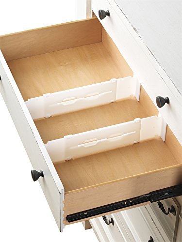 Whitmor Adjustable Organizers Drawer Dividers, Set of 2, White