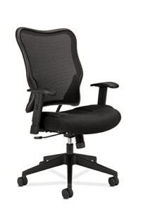 hon wave office chair high back mesh ergonomic computer desk chair - adjustable arms & pneumatic seat height, synchro-tilt tension lock recline, comfortable cushion, 360 swivel rolling wheels - black