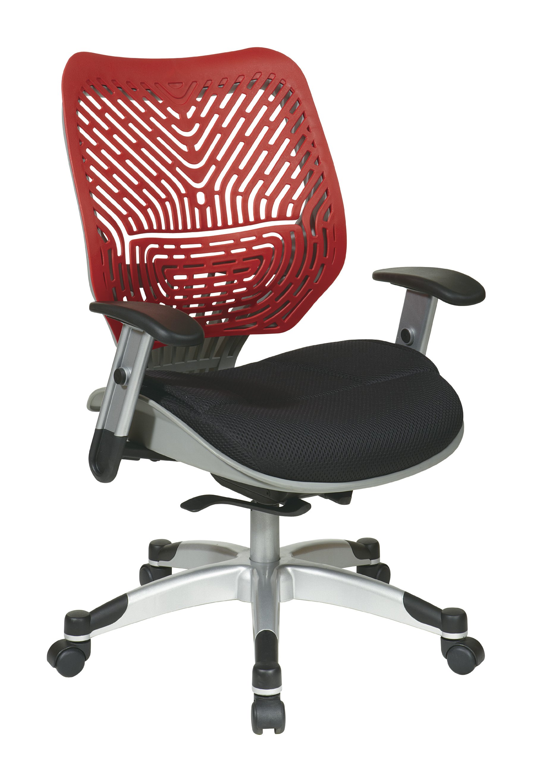 SPACE Seating REVV Self Adjusting SpaceFlex Cosmo Backrest Support and Padded Raven Mesh Seat with Adjustable Arms and Platinum Finish Base Managers Chair