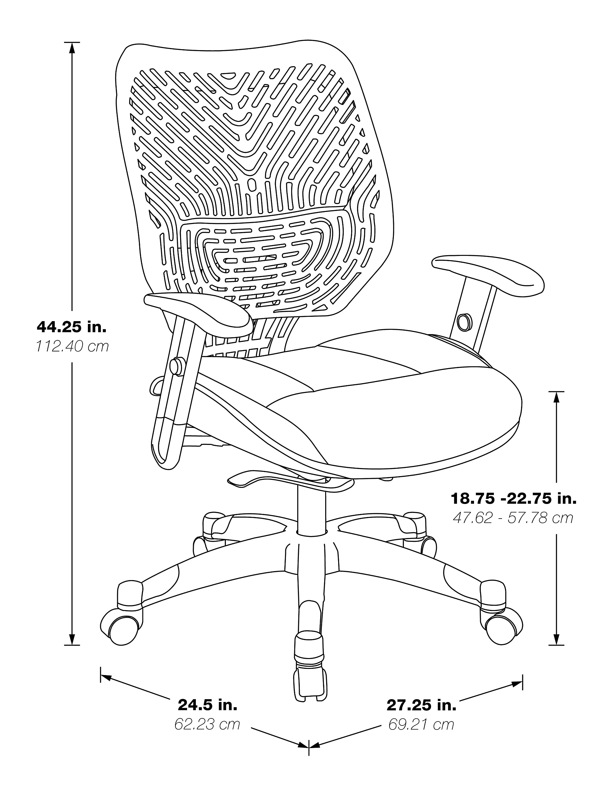 SPACE Seating REVV Self Adjusting SpaceFlex Cosmo Backrest Support and Padded Raven Mesh Seat with Adjustable Arms and Platinum Finish Base Managers Chair