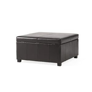 christopher knight home living berkeley brown leather square storage ottoman, espresso