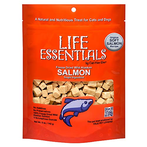 LIFE ESSENTIALS BY CAT-MAN-DOO All Natural Freeze Dried Wild Alaskan Salmon Treats for Cats & Dogs - Single Ingredient No Grain Snack with No Additives or Preservatives, 5 Ounce Bag