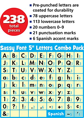 Teacher Created Resources 75262 Black Sassy Solids 5-Inch Sassy Font Letters