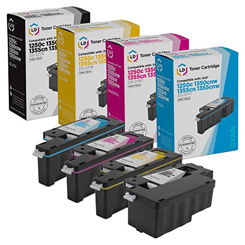 LD Compatible Toner Cartridge Replacement for Dell Color Laser 1250c, 1350, 1760 High Yield (Black, Cyan, Magenta, Yellow, 4-Pack)