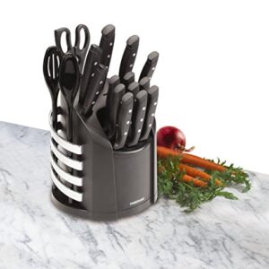 Farberware 17-Piece Stainless Steel Knife and Kitchen Tool Set with Storage Carousel, Black