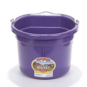 Little Giant® Flat Back Plastic Animal Feed Bucket | Animal Feed Bucket with Metal Handle | Horse Feed & Water Bucket | 8 Quarts | Purple