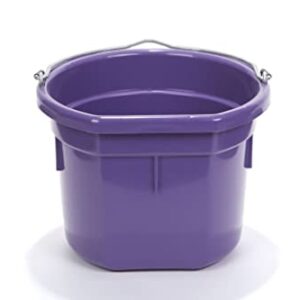 Little Giant® Flat Back Plastic Animal Feed Bucket | Animal Feed Bucket with Metal Handle | Horse Feed & Water Bucket | 8 Quarts | Purple