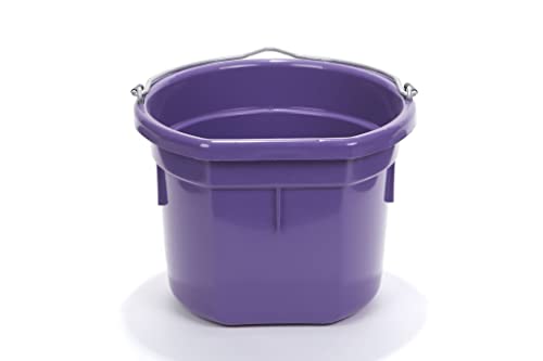 Little Giant® Flat Back Plastic Animal Feed Bucket | Animal Feed Bucket with Metal Handle | Horse Feed & Water Bucket | 8 Quarts | Purple