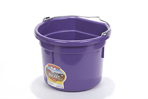 Little Giant® Flat Back Plastic Animal Feed Bucket | Animal Feed Bucket with Metal Handle | Horse Feed & Water Bucket | 8 Quarts | Purple