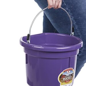 Little Giant® Flat Back Plastic Animal Feed Bucket | Animal Feed Bucket with Metal Handle | Horse Feed & Water Bucket | 8 Quarts | Purple