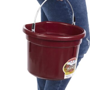 Little Giant® Flat Back Plastic Animal Feed Bucket | Animal Feed Bucket with Metal Handle | Horse Feed & Water Bucket | 8 Quarts | Burgundy