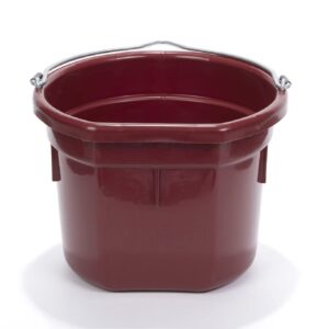 Little Giant® Flat Back Plastic Animal Feed Bucket | Animal Feed Bucket with Metal Handle | Horse Feed & Water Bucket | 8 Quarts | Burgundy