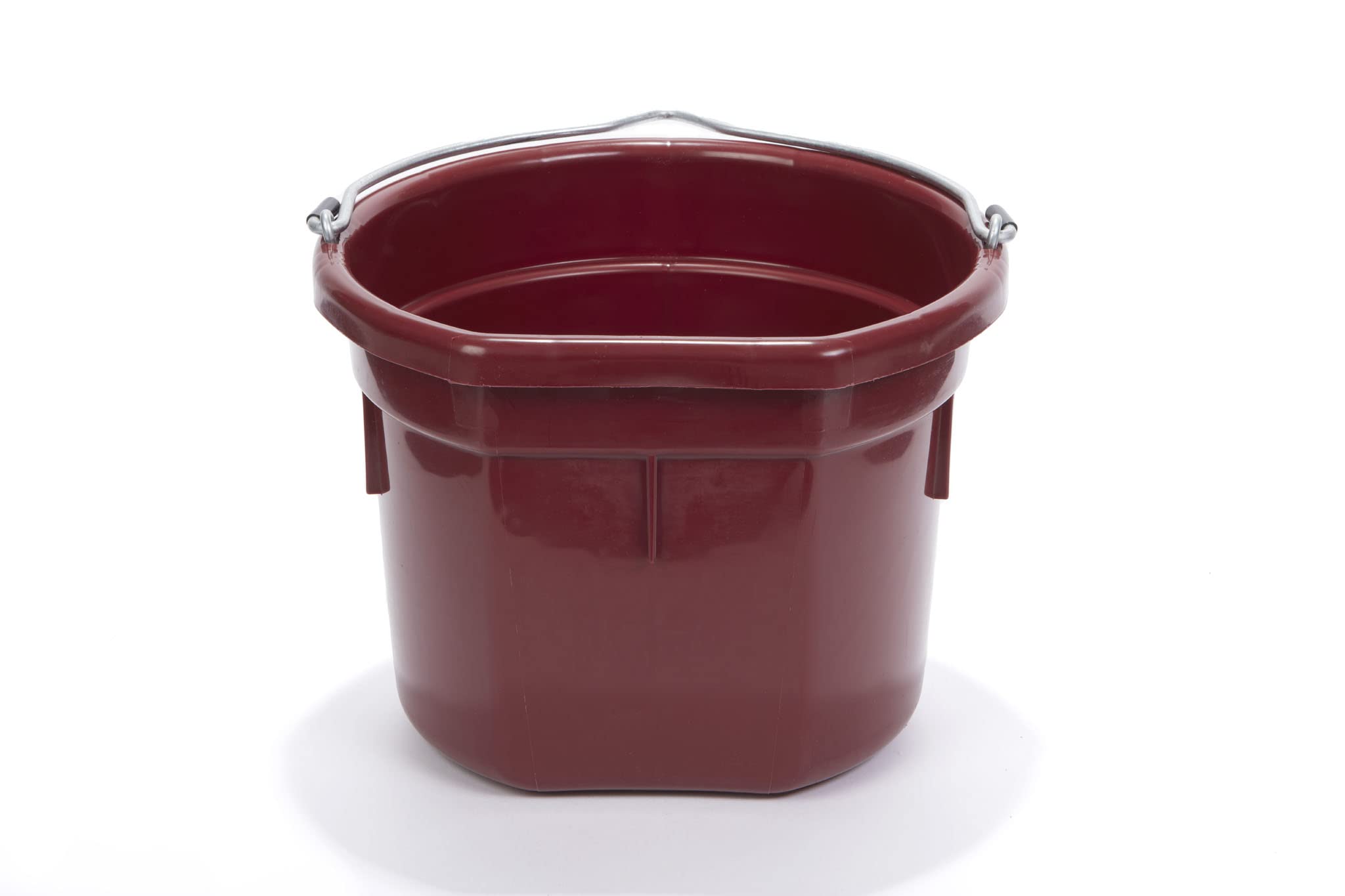 Little Giant® Flat Back Plastic Animal Feed Bucket | Animal Feed Bucket with Metal Handle | Horse Feed & Water Bucket | 8 Quarts | Burgundy