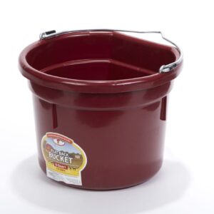 Little Giant® Flat Back Plastic Animal Feed Bucket | Animal Feed Bucket with Metal Handle | Horse Feed & Water Bucket | 8 Quarts | Burgundy