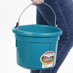 Little Giant® Flat Back Plastic Animal Feed Bucket | Animal Feed Bucket with Metal Handle | Horse Feed & Water Bucket | 8 Quarts | Teal