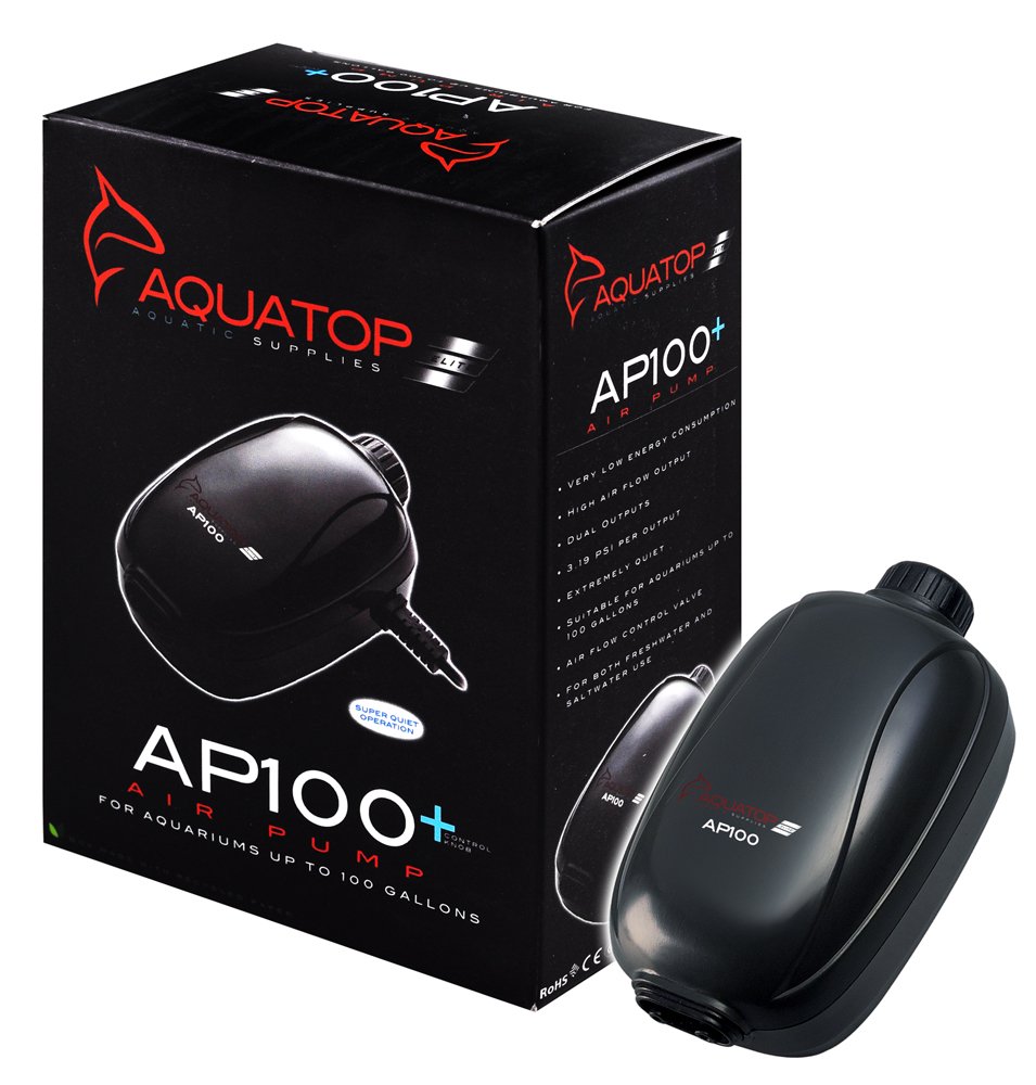 Aquatop Breza Aquarium Air Pump Dual Outlet, Fully Adjustable, Super Quiet, up to 100 Gal Fish Tank, AP-100