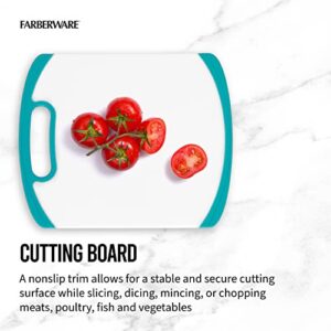 Farberware 2-Piece Paring Knife and Cutting Board Set, 3.5-Inch Paring Knife with Resin Coating and Custom-Fit Blade Cover and Non-Slip Plastic Chopping Board, Dishwasher-Safe Set, White/Blue