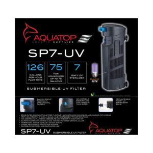 Aquatop 72-126 GPH Internal Filter with 7W UV Light - For Up To 75 Gallon Fish Tanks, UV For Crystal Clear Water, Fresh & Saltwater Use, Aquarium Filters For Fish & Turtle Tanks, SP7-UV