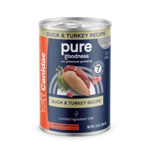canidae pure limited ingredient premium adult wet dog food, duck & turkey recipe, 13 oz. (case of 12), grain free